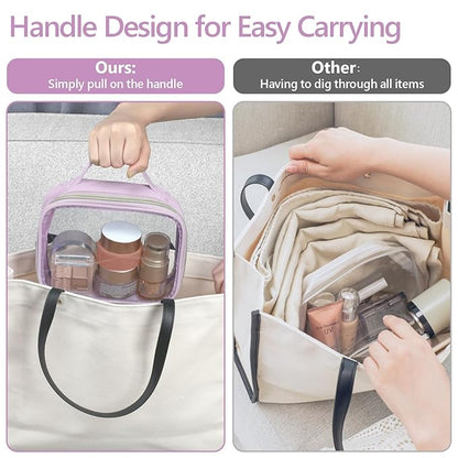 PACKISM Clear Makeup Bag - 2 Pack TSA Approved Toiletry Bag with Handle and 180° Large Opening, Sturdy Clear Toiletry Bag Fit Carry-on Travel Essential, Travel Bags for Toiletries, Purple