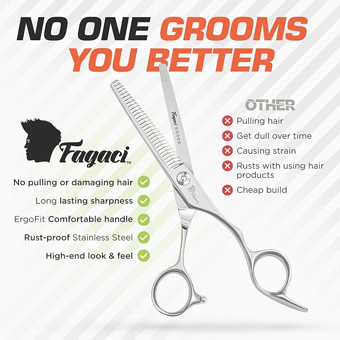 Fagaci Professional Hair Cutting Scissors 6” Japanese Steel for Ultra-Precise Cuts, Thinning Scissors for Texturizing, Extreme Durability Hair Shears, Hair Cutting Barber Scissors