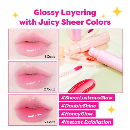 COLORGRAM FRUITY GLASS GLOSS 05 BABY LYCHEE | Non-Sticky Glossy Lip Tint with Glass-Like Shine | Long-Lasting Hydrating Lip Gloss for Smooth & Plump Lips