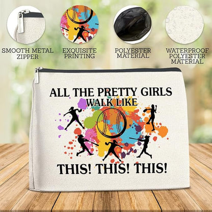 Softball Gifts Makeup Bag, Cool Gifts for Women Her Girl Christmas Friendship Gift for Softball Lovers Team Players BFF Besties Cosmetic Travel Bag Pouch for Purse