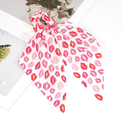 Valentine's Day Hair Ties Pink Lip Hair Scrunchies for Women Teen Girls Elastic Love Hair Tie Ribbon Valentine's Day Hair Bows Hair Accessories Gifts