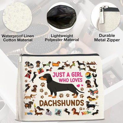 Dachshund Gifts Makeup Bag Weiner Dog Gifts for Girl Women Dog Lovers Cosmetic Bag Just a Girl Who Loves Dachshund Zipper Makeup Pouch Gift