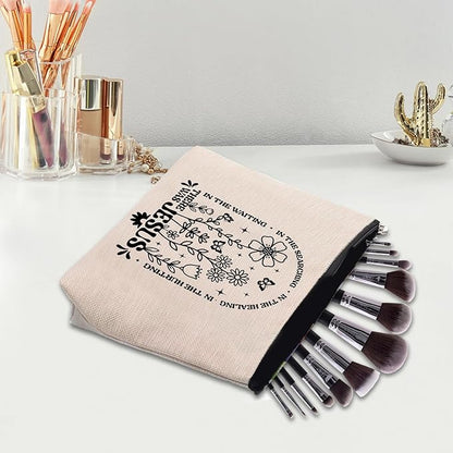 Boho Floral Christian Makeup Bag, Christian Gifts for Women, Bible Stuff Prayer Supplies, There Was Jesus Cosmetic Bag Pouch