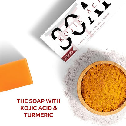 Kojic Acid Soap, Turmeric Soap Bar for Dark Spots, Fresh Citrus Scent, Gentle for Face and Body Wash with Vitamin C, Shea Butter, Retinol, Stocking Stuffers, Christmas Gifts(3 PACK)