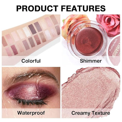 Cream Glitter Antique Rose Shimmer Metallic Eyeshadow Palette Makeup For Mature Women, Natural Single Mini Instant Holographic Eyeshadow, Sombras Crema Para Ojos, Talc, Paraben&Cruelty Free, R02