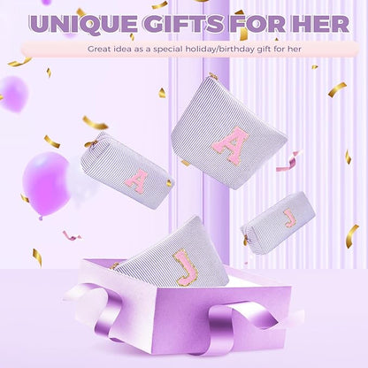 Monogrammed Gifts for Women - Cosmetic Bag for Teen,Initial Cute Makeup Bag Set for Women,Trendy Pouch for Niece Sister Friend Female Her,Birthday Gifts for Daughter - Lavender,J