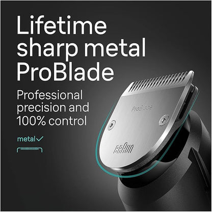 Braun All-in-One Style Kit Series 7 7410, 8-in-1 Trimmer for Men with Beard Trimmer, Body Trimmer for Manscaping, Hair Clippers & More, Sharpest Blade, 40 Length Settings, Waterproof