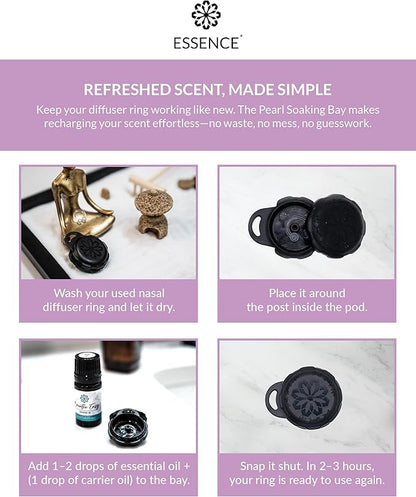 Essence Pearl Travel Case - Wearable Aromatherapy Kit with Nasal Diffuser Rings, Soaking Bay, and 5mL Essential Oil – Portable Wellness Gift Set for On?The?Go Self Care