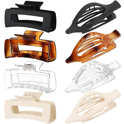 Hair Clips for Women 4.3 Inch Large Hair Claw Clips 8 pcs Square Claw Clips & Flat Hair Clips for Thick or Thin Hair French Concord Hair Barrettes Alligator Hair Accessories for Women (Transparent)