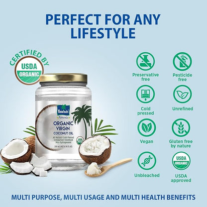 Parachute Naturalz Organic Virgin Coconut Oil | Cooking, Hair, Body Oil & Pulling | Cold Pressed | Unrefined | Unbleached | MCT Oil | USDA Certified | 6.7 fl.oz | Pack of 2 | Glass Jar