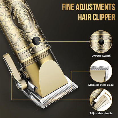 Professional Hair Clippers for Men,Cordless Barber Clippers and Trimmers Set,Beard Trimmer for Men，Electric Razor Foil Shavers for Ear, Face, Nose, Barber Kit with LCD Display (Bronze)