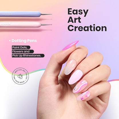 Beetles Nail Art Brushes, 6pcs Nail Art Tool Set, Nail Double-headed Dotting Tools, Striping Nail Art Brushes for Long/Short Lines, Nail Drawing Pen with Nail Brush Holder&Palette For Nail Design