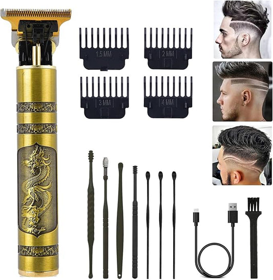 Professional Cordless Hair Trimmer, T-Blade Clippers for Men, Zero Gapped Rechargeable Beard Trimmer, Hair Cutting Kit With Guide Combs, Ear Spoon Tool Set