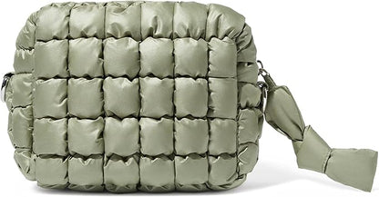 Yarnic Quilted Makeup Bag Cosmetic Bag, Small Puffer Makeup Pouch Soft Puffered Make up Pocket Travel Toiletry Bag for Women, Cute Makeup Bag Organizer (S, Sage Green)