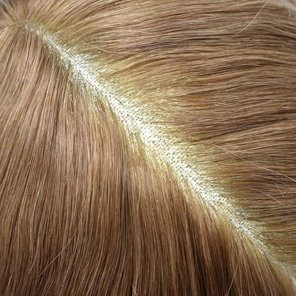 FACE MIRACLE Toupee for Men French Lace Hairpiece Human Hair Replacement System Skin PU Mens Toupee Hair Wigs for Man V-Looped Front Hair Prosthesis 6"X8" 17R#BROWN/BLONDE MIX WARM TONE