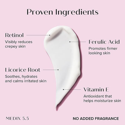 MEDIX Fragrance Free Firming Retinol Body Lotion + 3% Hyaluronic Acid Serum Booster 2pc Skin Care Set | Crepey Skin Care Treatment | Anti Aging Body Cream & Face Moisturizer For Crepe Skin & Dry Skin