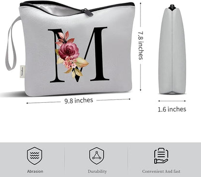 Vavabox A-Z Personalized Makeup Bag, Birthday Gifts for Women Mom, Gifts for Best Friend, Bride Bridesmaid Cosmetic bag (M, Grey)