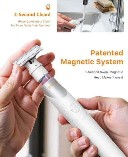New 2 in 1 Body & Nose Hair Trimmer - Electric Beard Razor for Men, All-in-One Groomer with Magnetic Nose Hair Head, Waterproof Wet/Dry Use, Groin/Ball Shaver, USB-C Fast Charging,White(Solo)