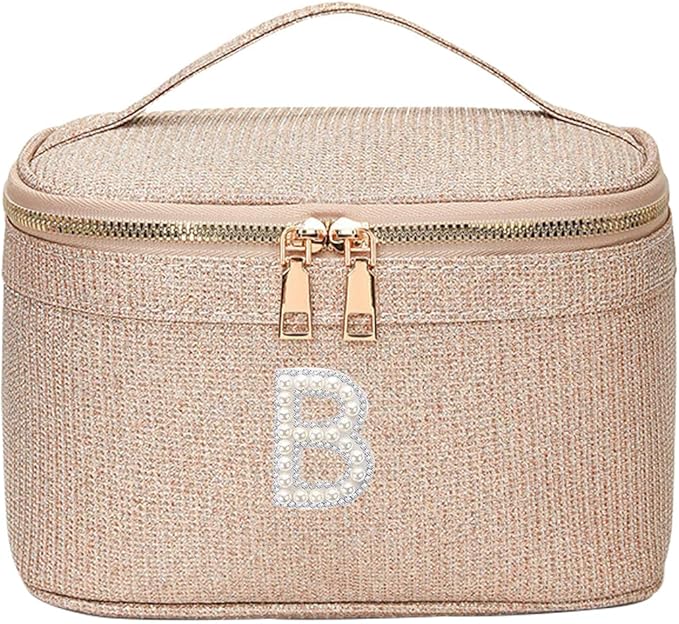 EURYNOME Makeup Bag - Water-Resistant Travel Cosmetic Organizer (8.3x5.1x5.1 Inch) for Women,Sparkling Custom Letter B Design