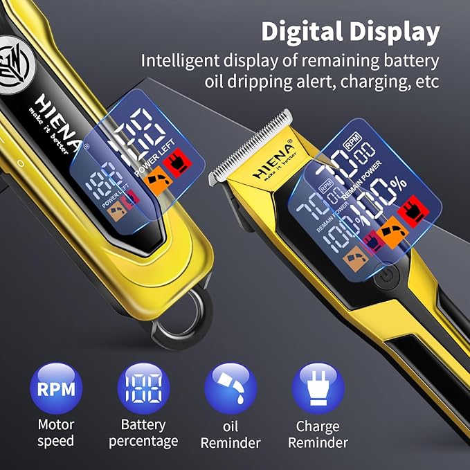 HIENA PRO Hair Clipper Set for Men, Professional Cordless Clipper Kit & Trimmer Set, Ear and Nose Hair Clipper with LED Display, USB Rechargeable Hair Cutting Grooming Kit, Gifts for Men