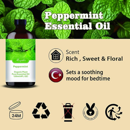 Peppermint Essential Oil-Peppermint Fragrance Oil 4.33oz (130ml)-100% Pure Natural Scent for Diffusers, Candles, Soap Making & Aromatherapy-Relaxing Home & Gift Essential Oil for Bath, Massage