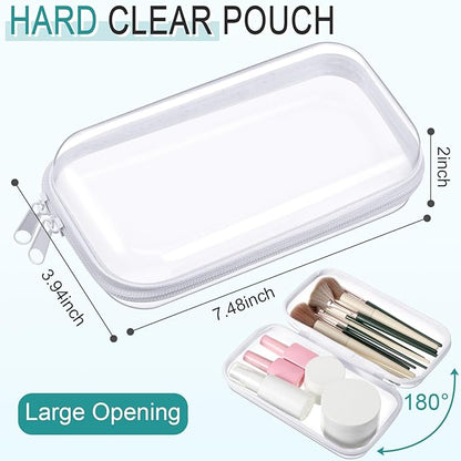 Sanwuta 6 Pcs Clear Hard Zipper Case Hard Plastic Zipper Pouches Makeup Bag Pencil Pouches Transparent Cases for Snacks Plastic Storage Organizer Box for Travel(White,7.48 x 3.94 x 2 Inch)