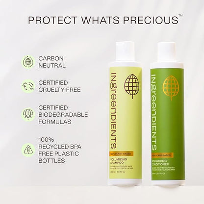 Ingreendients Non Toxic Sulfate Free Volumizing Shampoo & Conditioner with Organic Ingredients For Fine & Thin Hair - Color Safe, Paraben & Gluten Free, Silicone Free, Vegan, Cruelty-Free, pH Balanced