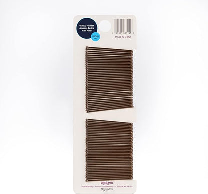 Amazon Basics No Slip Bobby Pins, 72 count, Brunette Brown, High Gloss Bobby Pins for Pain Free, Comfortable, All-Day Styling and UpDos. For All Hair Types