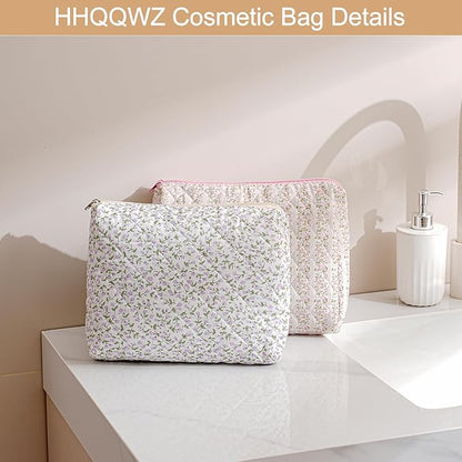 Makeup Bag Travel Cosmetic Bag for Women Girls, Zipper Make Up Pouch, Floral Flowers Toiletry Organizer Makeup, Portable Storage Cosmetic Travel Cloth Bag (L/Pink Bowknot)