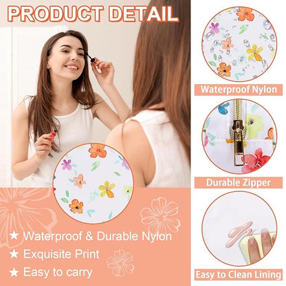 Waterproof Small Floral Pencil Case Makeup Bag for Purse,Cute Flower Pencil Pouch Preppy Nylon Makeup Brush Holder with Zipper,Girls Portable Storage Case Pen Bag for Work(Slim Colorful-Flowers)