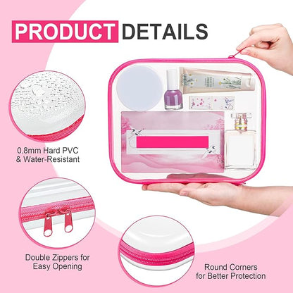 Hoolerry 4 Pcs Hard Clear Zipper Case Makeup Bags Plastic Pencil Pouch Transparent Storage Box Containers for Cosmetics, Snacks, Building Blocks, Puzzles(Fluorescent,9.8 x 7.9 x 2 in)