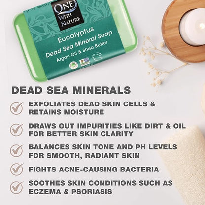 One With Nature Eucalyptus Soap 7oz 3-Pack – Rejuvenating and Exfoliating Soap Bar with Dead Sea Salt for Face & Body, for Men & Women