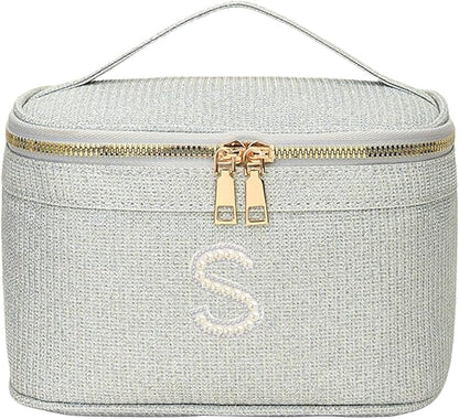 EURYNOME Makeup Bag with Custom Letter S, Water-Resistant Travel Organizer Pouch, (8.3x5.1x5.1 Inch) Cosmetic Case for Women