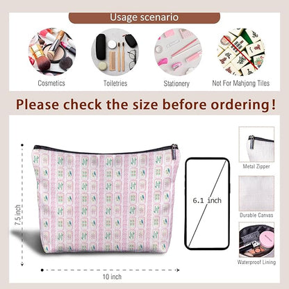 Pink Chinoiserie Mahjong Makeup Bag, Mahjong Gifts for Women Cosmetic Bags, Gifts for Mah Jong Players Lovers Makeup Zipper Pouch