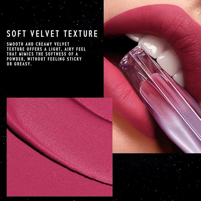 NEBULA VELVET LIP CREAM-Long Lasting Lip Stain, Waterproof and Transferproof Lip Tint, Matte Finish, Smooth Out Lip Lines, Lightweight & High Coverage, Stocking Stuffers (02 AURORA)