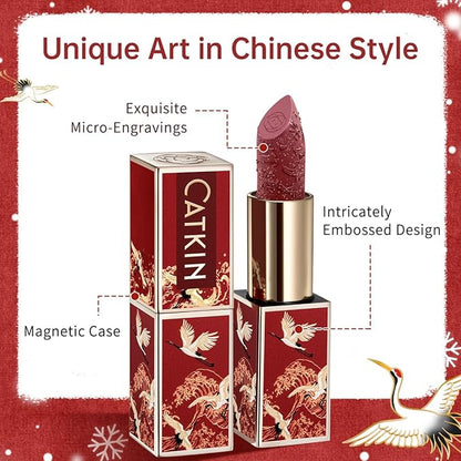 Catkin Lipstick Gift Set for Women, Full Coverage Velvet Semi-Matte Finish, Long Lasting Weightless with Hydrating Smooth Creamy Texture 0.13 oz x 3pcs