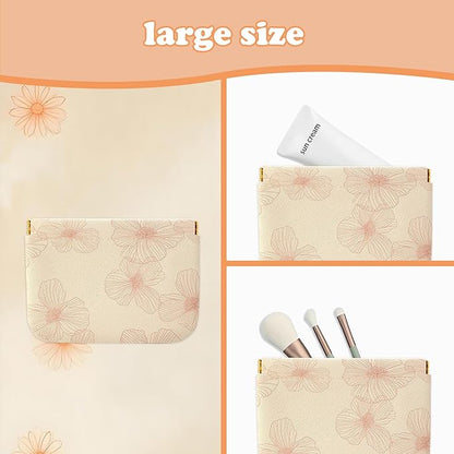 4Pcs Small Purse Cosmetic Bags,Mini Leather Makeup Bag for Women,Waterproof Portable Makeup Pouch No Zipper Squeeze Closure Coin Purse Lipstick Bag Accessories,Travel Kit Storage Pouch (Floral)