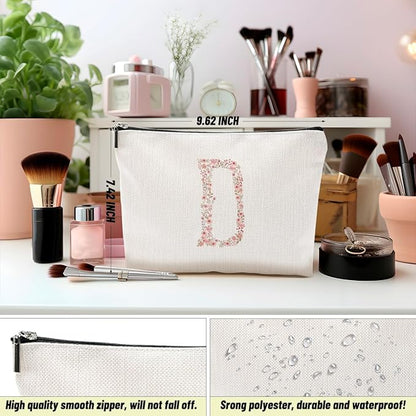 Initial Makeup Bag Floral D Personalized Cosmetic Bag Monogrammed Gifts for Women Girls Bride Grandma Monogram Zipper Pouch for Teacher Appreciation Mothers Day Birthday Wedding Bridal Shower Gifts