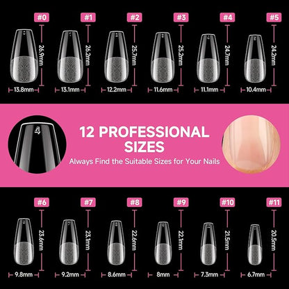 UNA GELLA Medium Coffin Nails Tips, 312Pcs Pre-Etched Gel Nail Tips Coffin Press On Nails Clear Full Cover for Nail Extensions & DIY Art Salon at Home, Long Lasting 12 Sizes