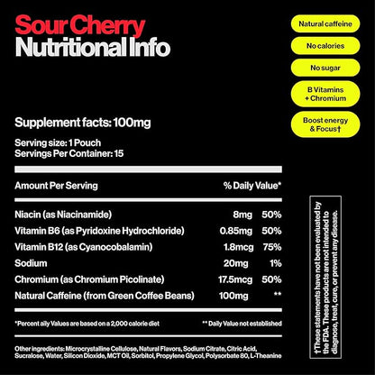 Wip Energy Pouches | 200mg Natural Caffeine | Vitamins and Minerals | Sour Cherry | 15 Pouches Per Can | 3 Cans
