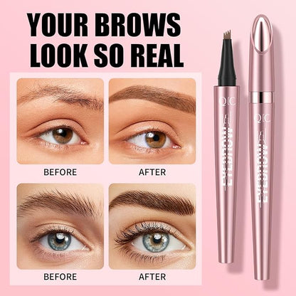 QIC Microblading Eyebrow Pen,Eyebrow Pencils for Women with 4-Fork-Tip, Waterproof Eye Brow Pencil Natural Hair-Like And Long-Lasting (Dark Brown)