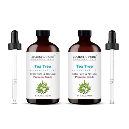 Majestic Pure Tea Tree Essential Oil with Glass Dropper - 3.4 Fl Oz Pack of 2-100% Pure and Natural Tea Tree Oil - Premium Grade Essential Oils for Diffuser, Aromatherapy, Soap and Candle Making
