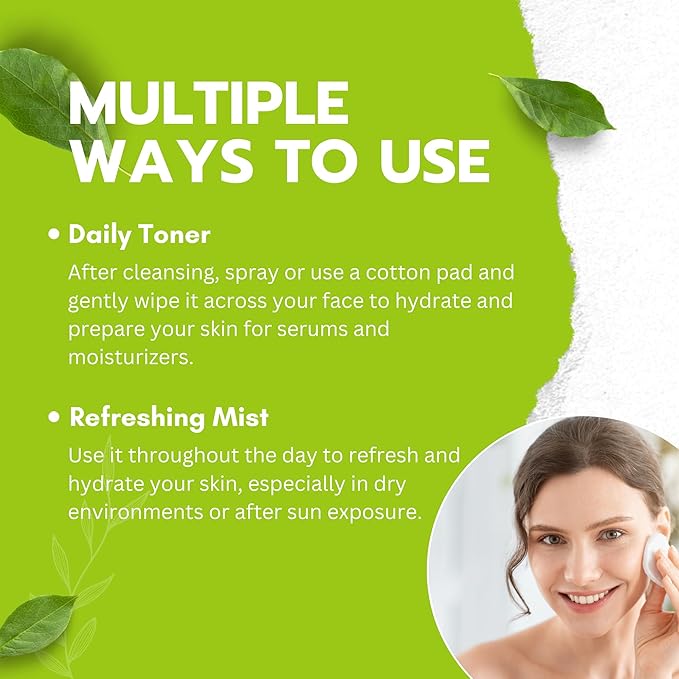 Green Tea Face Mist with Cucumber 4 oz, Matcha Facial Toner Spray Hyaluronic Acid for All Skin, Hydrating Soothing Reduces Redness Cooling After-Sun for Women Men, Alcohol-Free