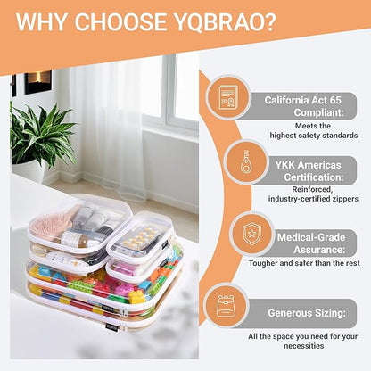 6 Pack Clear Hard Shell Zipper Case (2 Small, 2 Medium, 2 Large), See-Through Hard Plastic Organizer Pouches with Zipper for Travel, Toiletries, Makeup, Electronics & Pencils - Crush-Resistant Storage