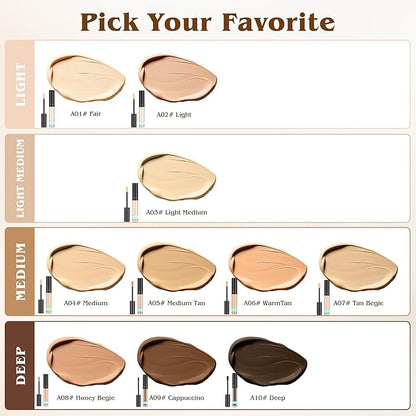 Full Coverage Liquid Concealer, Foundation Makeup for Older Women, Covers Blemishes & Under-Eye Circles, Spots, Matte Finish, Hydrating Primer for Correct, 0.06floz, Vegan & Cruelty-Free 09Cappuccino