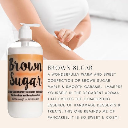 The Lotion Company 24 Hour Skin Therapy Lotion, Brown Sugar Gourmand Scent, Full Body Moisturizer with Aloe Vera, Paraben Free, Non-Greasy, Made in USA, 16 oz