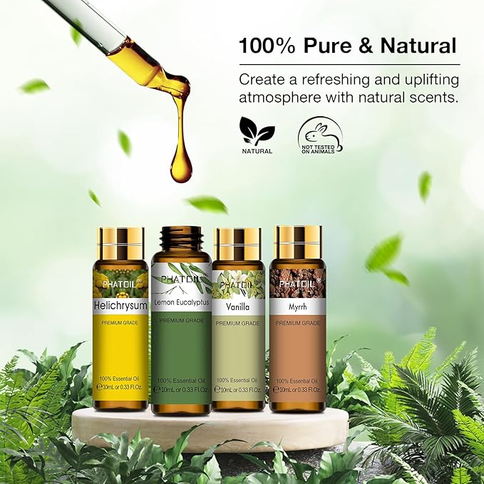 PHATOIL Premium Essential Oil Set - 9x10ML Pure Essential Oils for Massage, Aromatherapy, Diffusers, DIY - 0.33FL.OZ/Bottle