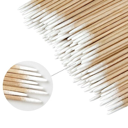 Eyxformula 200 pcs Microblading Cotton Buds with Small Precision Tips, 4-Inch Wooden Sticks, Disposable Mini Pointed Cotton Swabs for Eyebrow Tattoo, Brow Mapping, Permanent Makeup, Nail Clean, Crafts
