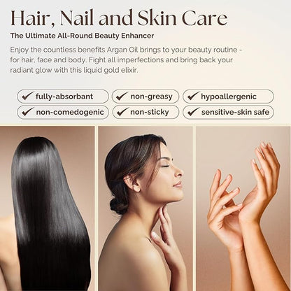 Essence Of Argan Moroccan Argan Oil for Hair, Skin & Nails - Natural Eco-Certified Cold Pressed Oil for Skin Moisturization - Non-Greasy Formula for Hair and Nail Growth - 1 Oz /30ml