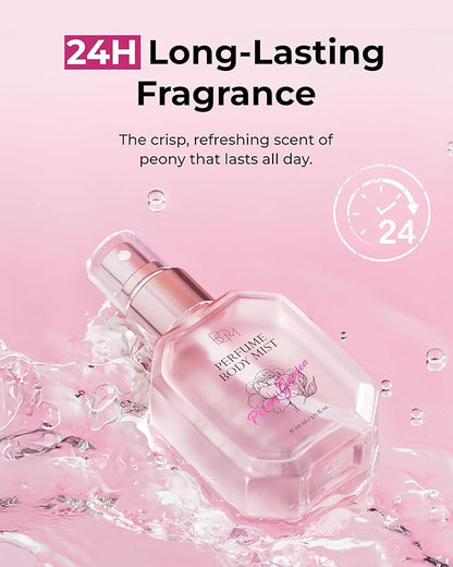 BOM Peony Garden Perfume Body Mist 3.71 Fl Oz, Floral Scented Fine Mist with Hyaluronic Acid, Niacinamide & Vitamin C, Hydrating, Lightweight Body Perfume, Long-Lasting Fragrance, Korean Skincare